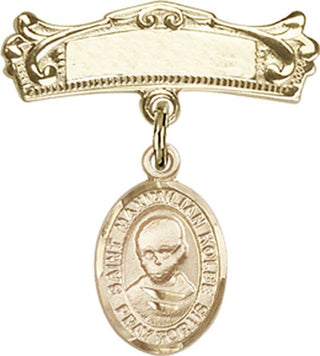 14kt Gold Badge Pin St. Maximilian Kolbe Baby Badge - Engravable