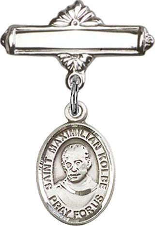 Sterling Silver Polished Badge Pin St. Maximilian Kolbe Baby Badge - Engravable
