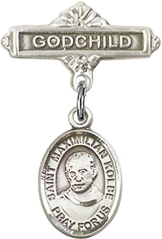 Sterling Silver Godchild St. Maximilian Kolbe Baby Badge - Engravable