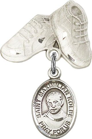Sterling Silver Baby Boots St. Maximilian Kolbe Baby Badge - Engravable