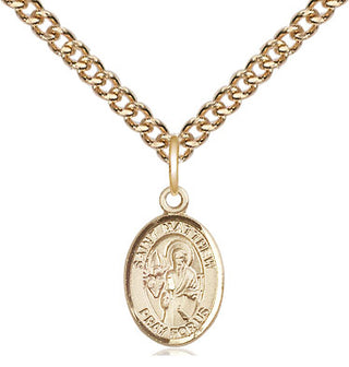 14kt Gold Saint Matthew the Apostle Medal Engraved Catholic Saint Jewelry