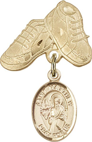 14kt Gold Baby Boots St. Matthew the Apostle Baby Badge - Engravable