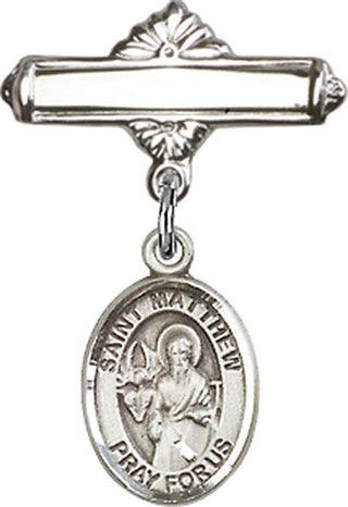 Sterling Silver Polished Badge Pin St. Matthew the Apostle Baby Badge - Engravable