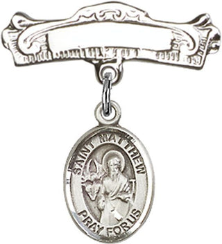 Sterling Silver Badge Pin St. Matthew the Apostle Baby Badge - Engravable