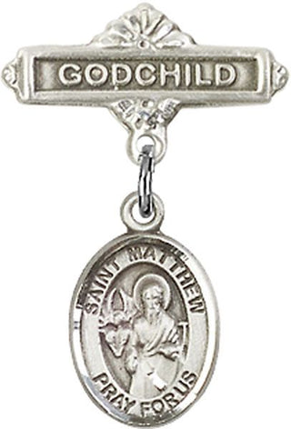 Sterling Silver Godchild St. Matthew the Apostle Baby Badge - Engravable