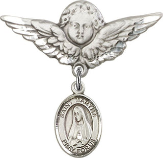 Sterling Silver Large Angel w/Wings St. Martha Baby Badge - Engravable