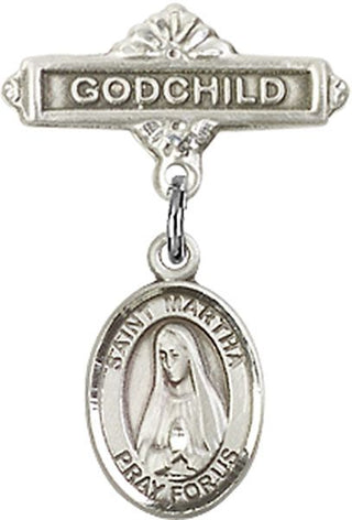 Sterling Silver Godchild St. Martha Baby Badge - Engravable