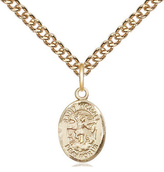 14kt Gold Saint Michael the Archangel Medal Engraved Catholic Saint Jewelry