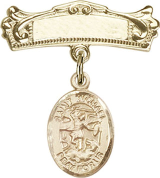 14kt Gold Badge Pin St. Michael the Archangel Baby Badge - Engravable