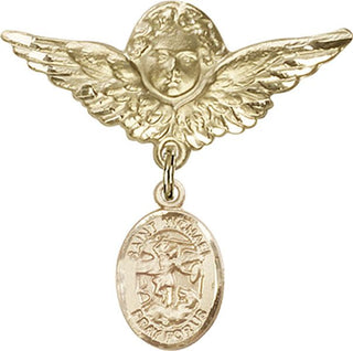 14kt Gold Large Angel w/Wings St. Michael the Archangel Baby Badge - Engravable