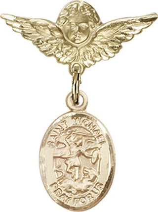 14kt Gold Small Angel w/Wings St. Michael the Archangel Baby Badge - Engravable
