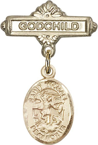 14kt Gold Godchild St. Michael the Archangel Baby Badge - Engravable