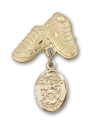 14kt Gold Baby Boots St. Michael the Archangel Baby Badge - Engravable