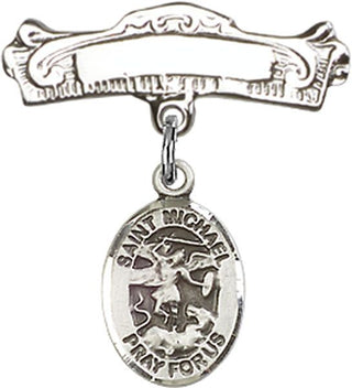 Sterling Silver Badge Pin St. Michael the Archangel Baby Badge - Engravable