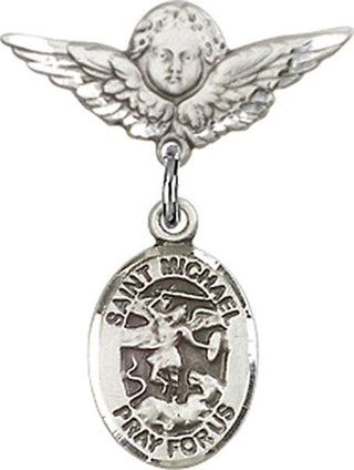 Sterling Silver Small Angel w/Wings St. Michael the Archangel Baby Badge - Engravable