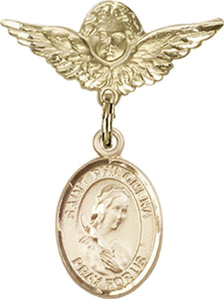 14kt Gold Filled Small Angel w/Wings St. Philomena Baby Badge - Engravable