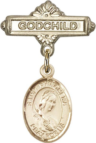 14kt Gold Filled Godchild St. Philomena Baby Badge - Engravable