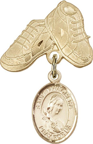 14kt Gold Baby Boots St. Philomena Baby Badge - Engravable