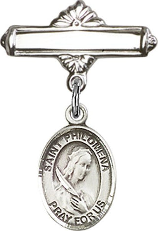 Sterling Silver Polished Badge Pin St. Philomena Baby Badge - Engravable