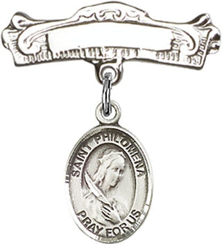 Sterling Silver Badge Pin St. Philomena Baby Badge - Engravable