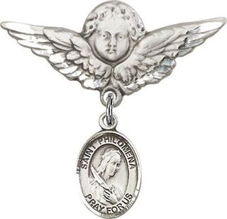 Sterling Silver Large Angel w/Wings St. Philomena Baby Badge - Engravable