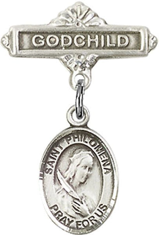 Sterling Silver Godchild St. Philomena Baby Badge - Engravable