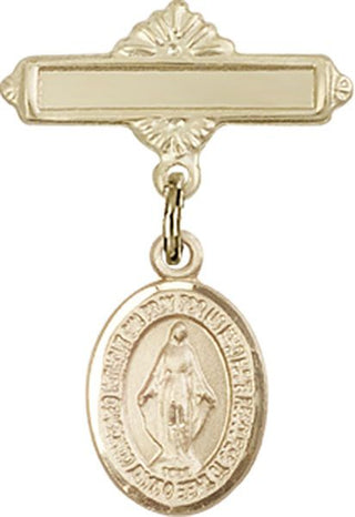 14kt Gold Filled Polished Badge Pin Miraculous Baby Badge - Engravable
