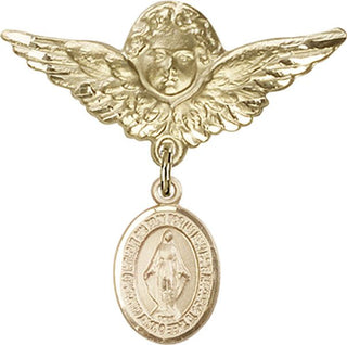 14kt Gold Filled Large Angel w/Wings Miraculous Baby Badge - Engravable