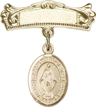 14kt Gold Badge Pin Miraculous Baby Badge - Engravable