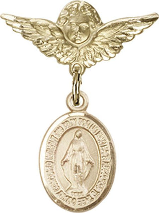 14kt Gold Small Angel w/Wings Miraculous Baby Badge - Engravable