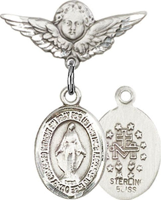 Sterling Silver Small Angel w/Wings Miraculous Baby Badge - Engravable