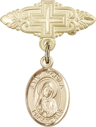 14kt Gold Filled Badge Pin With Cross St. Monica Baby Badge - Engravable