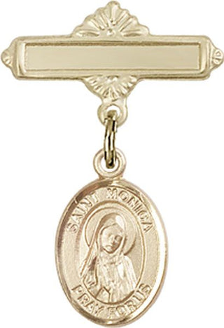 14kt Gold Polished Badge Pin St. Monica Baby Badge - Engravable