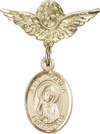 14kt Gold Small Angel w/Wings St. Monica Baby Badge - Engravable