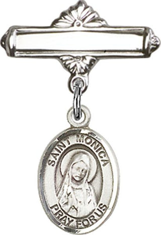 Sterling Silver Polished Badge Pin St. Monica Baby Badge - Engravable