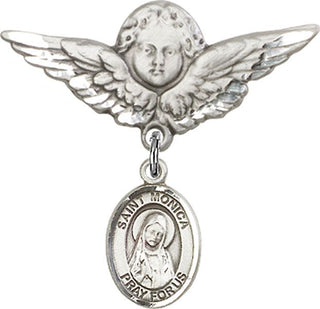 Sterling Silver Large Angel w/Wings St. Monica Baby Badge - Engravable