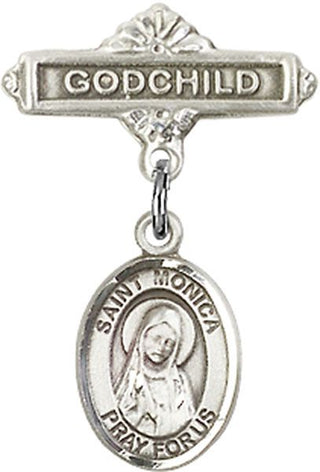 Sterling Silver Godchild St. Monica Baby Badge - Engravable