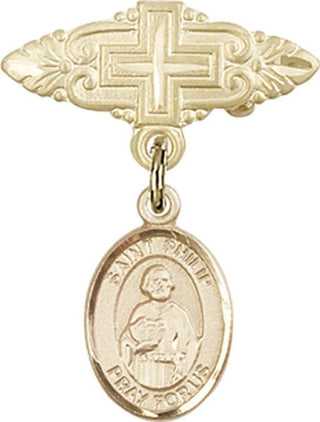 14kt Gold Filled Badge Pin With Cross St. Philip the Apostle Baby Badge - Engravable