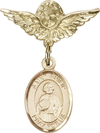 14kt Gold Small Angel w/Wings St. Philip the Apostle Baby Badge - Engravable
