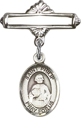 Sterling Silver Polished Badge Pin St. Philip the Apostle Baby Badge - Engravable