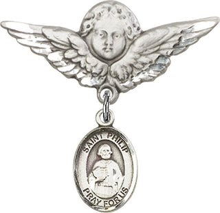 Sterling Silver Large Angel w/Wings St. Philip the Apostle Baby Badge - Engravable