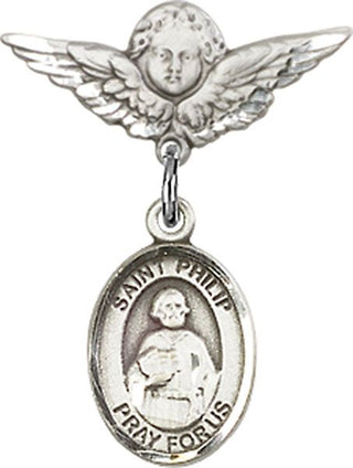 Sterling Silver Small Angel w/Wings St. Philip the Apostle Baby Badge - Engravable