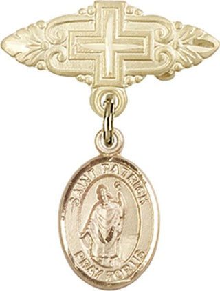 14kt Gold Filled Badge Pin With Cross St. Patrick Baby Badge - Engravable