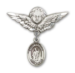 Sterling Silver Large Angel w/Wings St. Patrick Baby Badge - Engravable