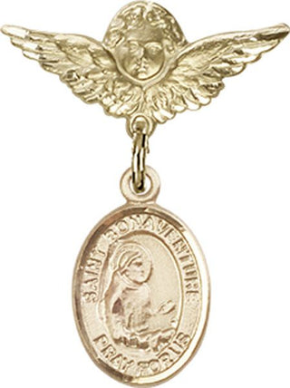 14kt Gold Small Angel w/Wings St. Bonaventure Baby Badge - Engravable
