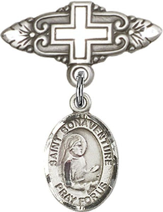 Sterling Silver Badge Pin With Cross St. Bonaventure Baby Badge - Engravable