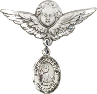 Sterling Silver Large Angel w/Wings St. Bonaventure Baby Badge - Engravable