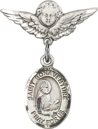 Sterling Silver Small Angel w/Wings St. Bonaventure Baby Badge - Engravable