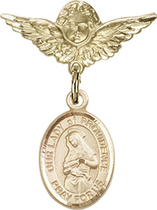 14kt Gold Filled Small Angel w/Wings O/L of Providence Baby Badge - Engravable