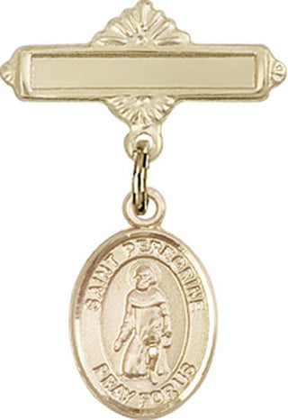 14kt Gold Filled Polished Badge Pin St. Peregrine Laziosi Baby Badge - Engravable